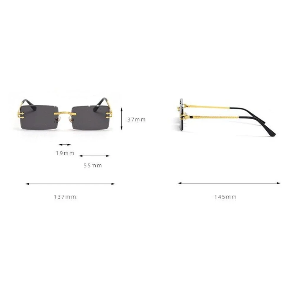 Rimless Rectangle Sunglasses Men Silver‎ Frame Clear Lens Fashion Eyewear Lentes